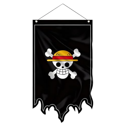 49x29in Vertical Anime-Style Pirate Banner with Straw Hat Skull Design for Halloween Decor and Themed Rooms