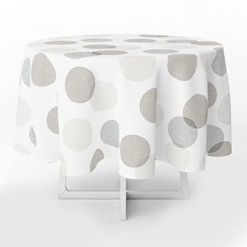 ORYX Mantel Hule Redondo Circulos Beige Impermeable Antimanchas PVC Ø 140 cm. Uso Interior y Exterior