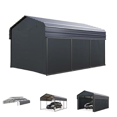 MFSTUDIO Carport 10x15 ft, Outdoor Heavy Duty Carports with Sidewalls, Metal Shed Canopy Shelters Garage Shelter Shade Car Ports with Galvanized Roof for Cars, Truck and Boats