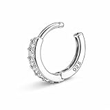 LUCKYJEWUS 925 Sterling Silver Clicker Nose Ring Hoop for Women & Men, 20G 8mm Small CZ Diamond Nose Piercing Jewelry, Hypoallergenic Hinged Nose Hoop