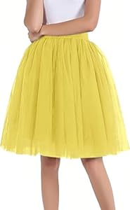 Gelber Tüllrock Gelb Damen,Tüllrock Karneval Fasching Lang Damen Tüll Rock Petticoat Pastell Puffy Mit Elastische Hohe Taille Tütü Röcke Rockabilly Tutu Midirock