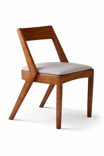 Image of Solid Wood Designer Dining Chair | Premium Wooden Chair with Cushioned Seat | Modern Mid-Century Style Chair for Dining, Living Room & Study (Natural Finish)