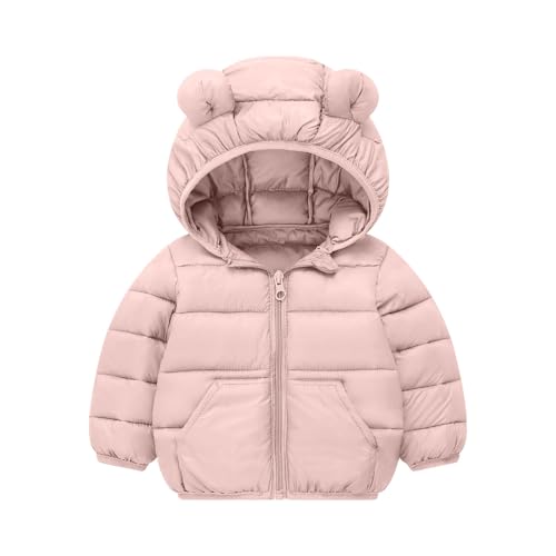 Winter Jacket for Boys Girls Cute Bear Ears Quilted Hooded Puffer Jacket Kids Outdoor Warmth Comfy Coat with Pockets