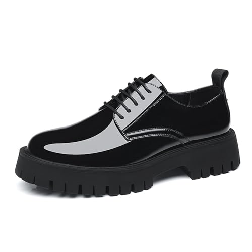 YZABEL Men's Patent Leather Lace Up Platform Work Oxfords Shoes Lace-Up Comfortable Non-Slip Dress Sneakers Fashion Slip On Prom Business Wedding Dress Shoes