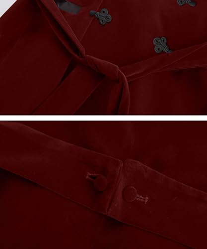 Men's Velvet Smoking Robe Double Breasted Long Jacket Blazer with Belt for Wedding Dinner Party4