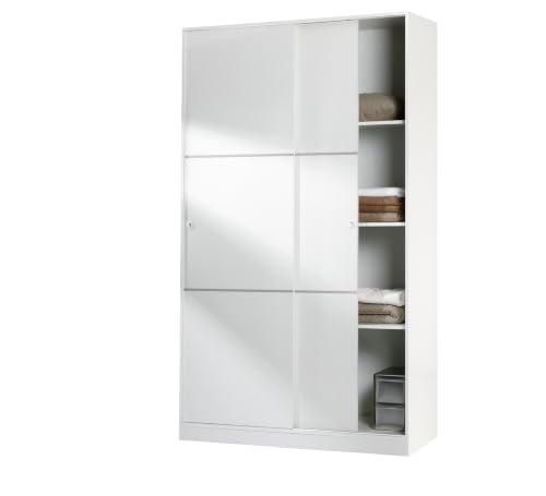 Habitdesign Armario 2 Puertas Correderas, 200x120x50 (AltoxAnchoxFondo - en cm), Armario Dormitorio, Barra de Colgar y Estantes, Color Blanco Brillo