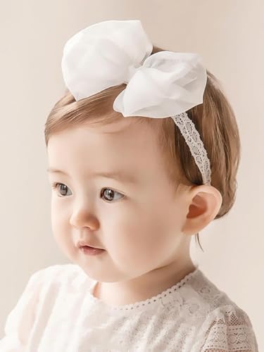 ICKEYOU Baby Girls Cute Lace Bow Headband Soft Cotton Elastic Hair Accessories for Toddlers Newborns Ideal for Birthdays Baby Shower Photoshoots...