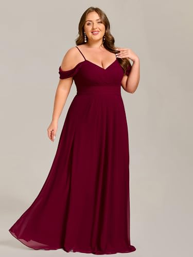 Ever-Pretty Plus Women's V Neck A Line Off Shoulder Sleeveless Chiffon Pleated Floor Length Plus Size Bridesmaid Dresses3