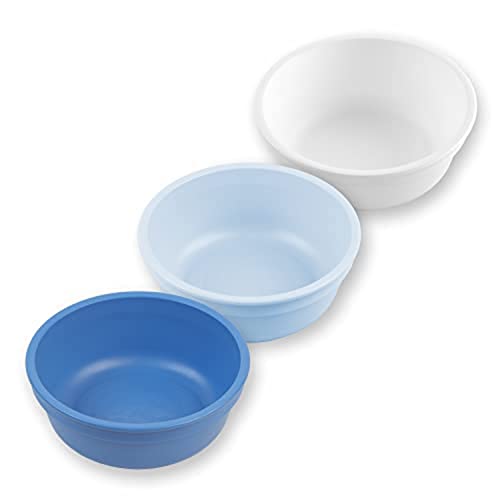Image of Re-Play Made in USA 12 Oz. Reusable Plastic Bowls, Pack of 3 Without Lid - Dishwasher and Microwave Safe Bowls for Snacks and Everyday Dining - Toddler Bowl Set 5.75" x 5.75" x 2", Cool Blue