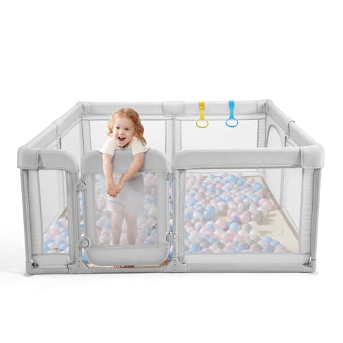 Image of Baby Playpen,Extra Large Playpen for Babies and Toddlers, Sturdy Play Pen Play Yard with Safety Gate,79 inchx59 inchBaby Play Pen(Light Grey)