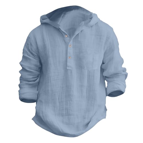 Chemise à capuche garçon col Henley aspect lin avec poche
