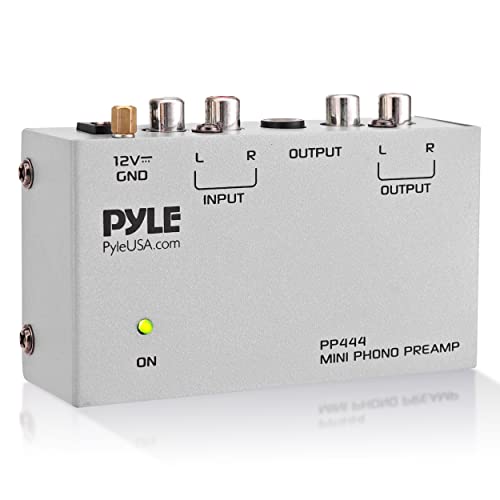 Pyle Phono Turntable Preamp - Mini Electronic Audio Stereo Phonograph Preamplifier with RCA Input, RCA Output & Low Noise Operation Powered by 12 Volt DC Adapter (PP444),Gray #1