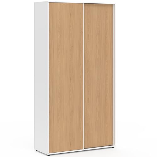 IDMarket - Armoire 2 Portes coulissantes SLIDEA Blanc et Bois penderie 100 cm avec étagères Rangement Maxi capacité