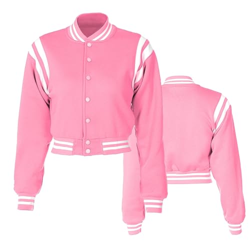 Women's Baseball Jacket Crop Coat Varsity Style Lightweight Sportswear School Uniform with Snap Button for Girls