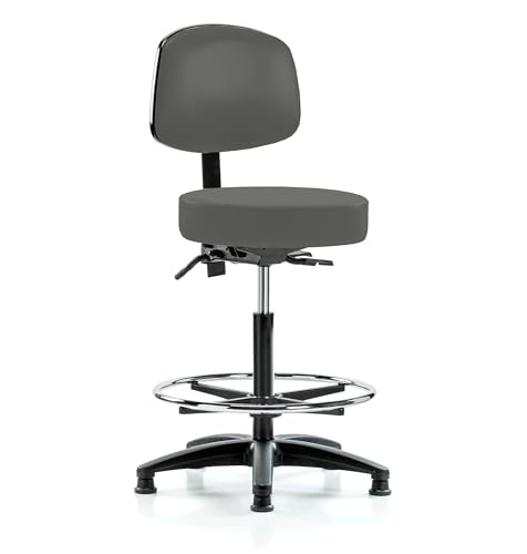 Image of Perch Stationary Height Adjustable Doctor's Stool with Back and Foot Ring | High Bench Height 25-35 inch | Charcoal Vinyl