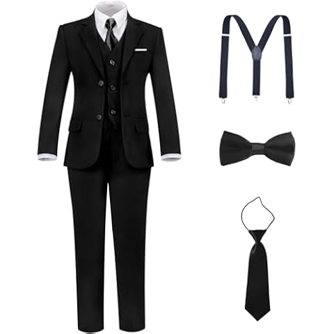 LOPEN STU Boys Suits Size 10 Kids Black Suit for Boys Formal Tuxedo Dress Clothes Vest Pants Set Easter Christmas Outfits Cover