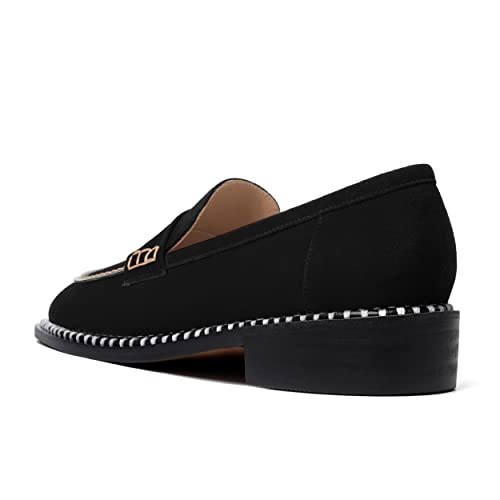 Image of FOGEENA Womens Penny Round Toe Casual Fashion Slip On Suede Leather Chunky Low Heel Loafers Dress Shoes 1 Inch