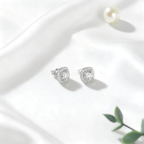 Tunzug Moissanite Stud Earrings 0.5-3 CT D Color VVS1 Lab Cultured Diamond, 925 Sterling Silver 18K White Gold Plated Flat Back Hypoallergenic Earrings for Women4