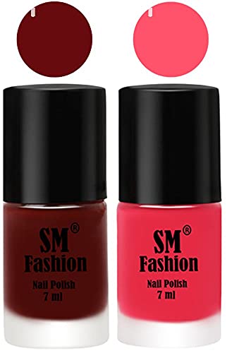 Image of Long Lasting Nail Polish | Nail Paint Combo 7 ml Each) - Set of 2 Wine Red-Dark Pink