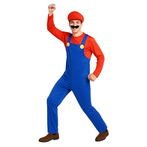 Morph Costume Plombier, Déguisement Plombier Rouge, Deguisement Jeu Video, Costume Super Hero Adulte, Deguisement Halloween Homme, Déguisement Carnaval Adulte L