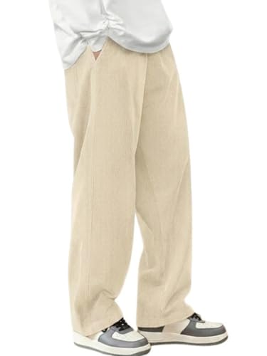 Image of The Goal Studio Men's Premium Corduroy Wide-Leg Trousers | Retro Textured Baggy Sweatpants | Korean Minimalist Relaxed Fit Joggers | Stretchable Lower | Y2K