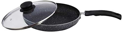 Amazon Solimo Granite Finish Fry Pan with Glass Lid | Induction Base | PFOA Free | High Temperature Resistant Exterior Coating | 22 cm | Grey - Image 3