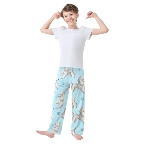 Gray Doodle Dog Boys Pants Boys Athletic Pants Long Pant for Boywith Pockets Wide-Leg Size 6-14Y3