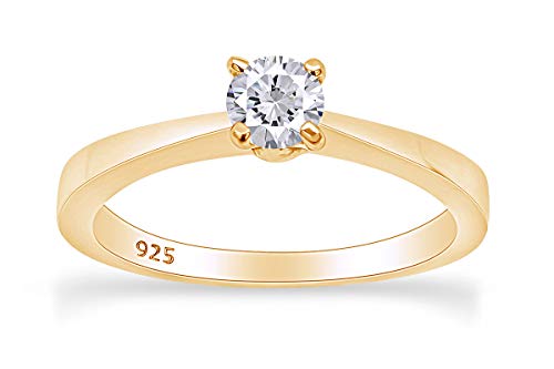 Jewel Zone US Round Cut White Cubic Zirconia Anniversary Solitaire Ring in 14k Gold Over Sterling Silver (0.25 Carat)