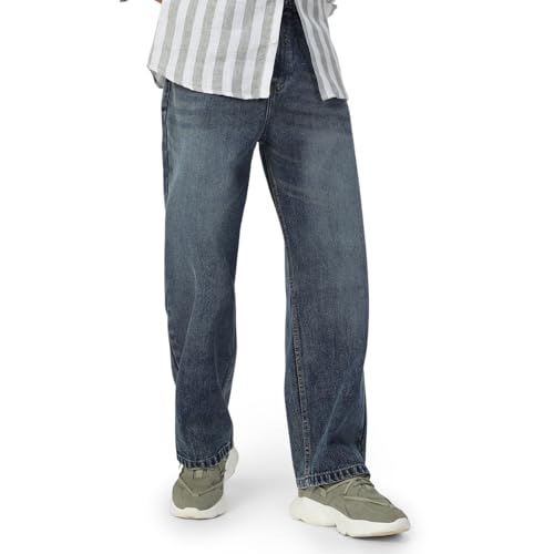 Image of Urbano Fashion Men's Loose Mid Rise Baggy Fit Washed Jeans Non-Stretchable