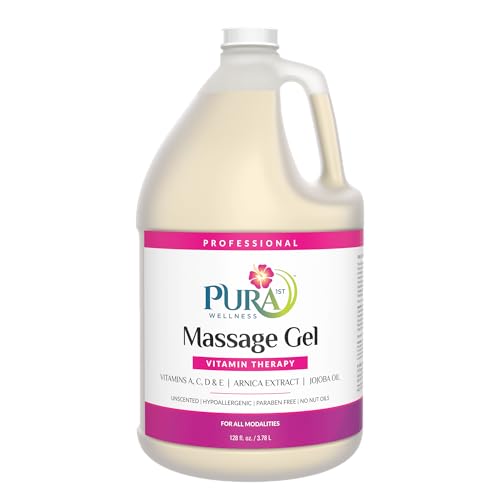 PURA 1ST Professional Vitamin Therapy Massage Gel, Arnica & Jojoba Extract, Unscented, Hypoallergenic, Natural, Skin Moisturizing and Hydrating, Deep Tissue, Wellness, Physical Therapy, 128 Oz Bottle