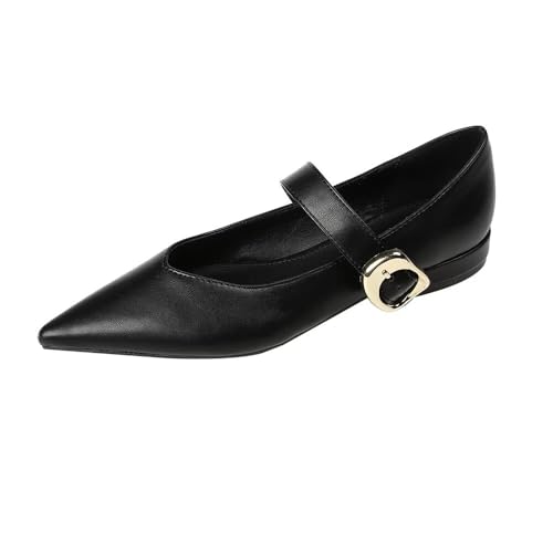 LUXINYU Women Mary Jane Flats Pu Leather Buckle Straps Pointed Toe Casual Ballet Dress Shoes
