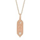 Sonia Jewels Solid 14k Rose Gold Solitaire Alphabet Initial Letter M .05 CT Diamond Charm Pendant Chain Necklace Adjustable 16" to 18" (20mm x 6.7mm)
