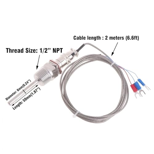 Sensor RTD PT100 con cable de 2 metros y conector desmontable 3