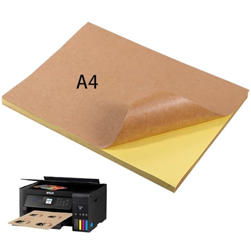 Etiquetas adhesivas de papel kraft A4, 30 hojas A4, color marrón, autoadhesivas, para proyectos de manualidades, para impresora láser y de inyección de tinta