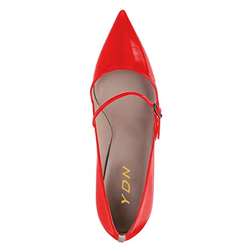 YDN Women Mary Jane Pointed Toe Mid Heels Pumps Slip On Buckled Dress Formal Office Lady Shoes Size 4-15 US3