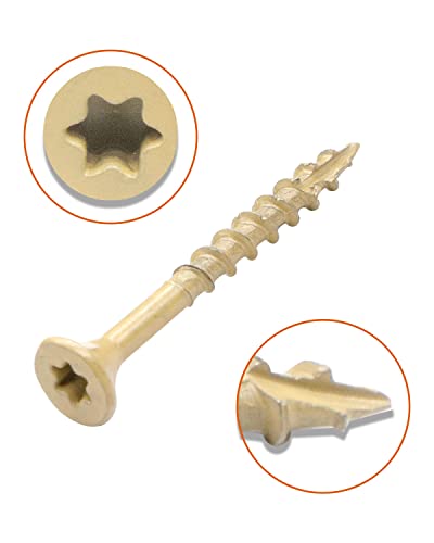 Image of IMSCREWS #8 x 1-5 /8 Inch Deck Screws 25 Pcs, Tan Coated Exterior Wood Screws for Pressure Treated Lumber, Star Drive Flat Head with Nibs, Type 17 Point Self-Tapping Fasteners for Fence and Outdoor Use