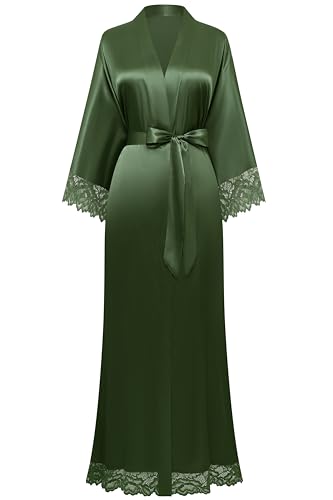 BABEYOND Robe de bain pour femmes - Longue et courte - Unie - Peignoir en dentelle avec manches en soie et satin - Kimono - Robe d'été - Couleur pure - Robe...
