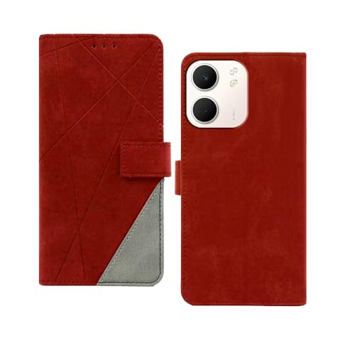 Image of amazon basics Oppo A5X 5G Flip Cover | Card Pockets Wallet & Stand | Flip Cover for Oppo A5X 5G (Red with Grey)