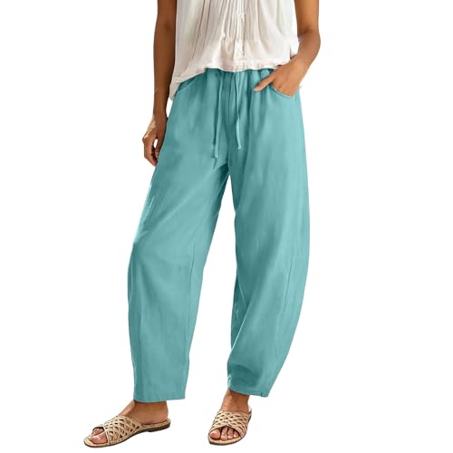 Pantalon de yoga léger femme lin respirant jambe large jogging été 7/8
