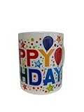Generic Colorful Happy Birthday Ceramic Mug, 11oz, Microwave Safe, for Coffee, Tea, Beverages, 3.75 x 4.75 inches, White, BrightBDENG1