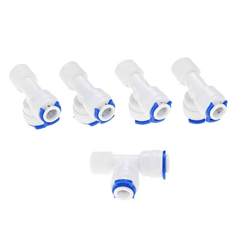 5 piezas de conexión de manguera de 3 vías de rosca macho de 6,35 mm de diámetro exterior con sistema de osmosis inversa de acoplamiento de tubería de plástico