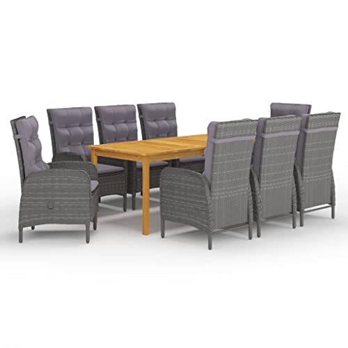 puraday 9 Pzs Juego de Comedor de Jardín Gris Garden Furniture Conjunto Jardin Exterior Muebles Jardin Exterior Ratan Mesa y Sillas Comedor Muebles de Jardin Mueble Comedor