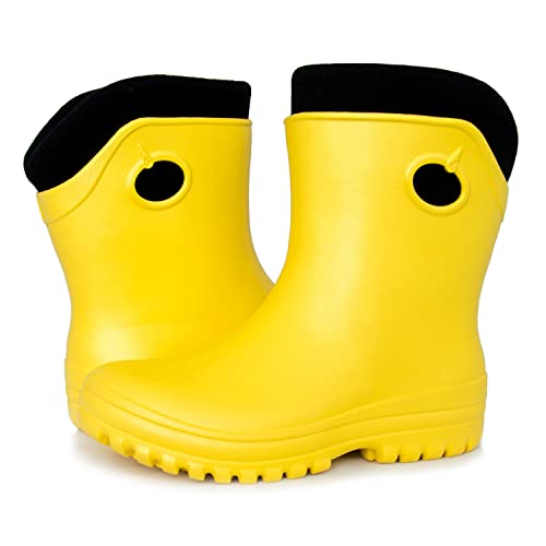 FortMen Federleichte EVA Gefütterte Gummistiefel Damen Thermo 36-41 halbhohe warme Winter Herbst Frühling Stiefel mit Futter Regenschuhe (Gelb, 38)