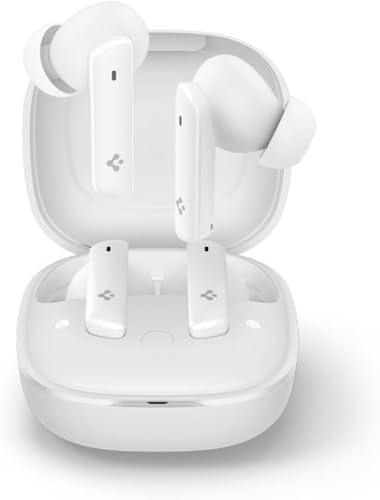 Spigen Audio Cuffie Bluetooth SA-TW P20, Auricolari Bluetooth 5.2 Wireless con Fino a 30 ore di Autonomia, Resistenza acqua IPX5, Cuffie Gaming USB-C Wireless 3 modalità Cancellazione Rumore - Bianco