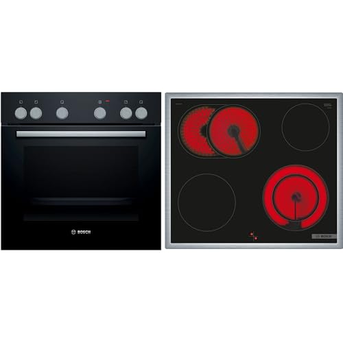 Bosch HND611LS62 - Juego de cocina empotrable (60 x 60 cm, aire caliente 3D, hidrólisis, pantalla LED y placa eléctrica NKN645GA2E, zona de asado, calor residual, marco de acero inoxidable)