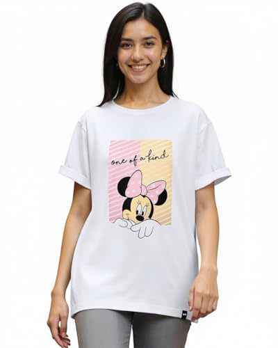 Image of Bewakoof Official Disney Merchandise Women's Graphic Print Boyfriend Fit Half Sleeve Round Neck Cotton Relaxed Fit T-Shirt