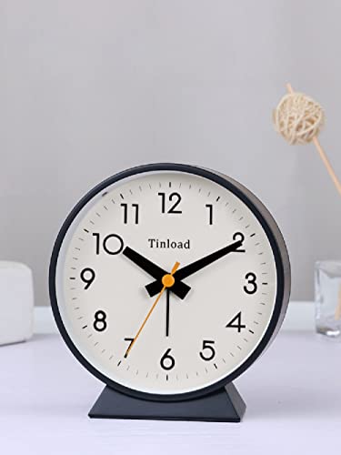 Tinload 4.5" Battery Operated Antique Retro Analog Alarm Clock, Small Silent Bedside Desk Clock With Night Light, Battery Operated, Snooze, For Living Room, Bedroom, Bedside, Desk, Gift Clock #TOP5