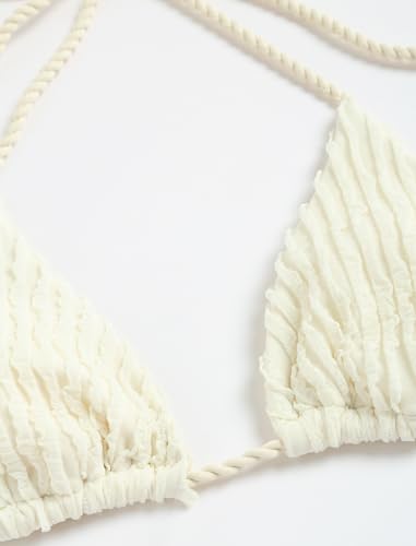 Image of ZAFUL 2 Piece Triangle Bikini for Women Knitted Rope Halter Bikini Sets Sexy Bathing Suit Side Tie Swimsuits Beachwear
