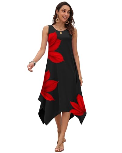 Image of AUSELILY Women's Summer Dresses Casual Sleeveless Midi Dress with Pockets | Crew neck tank dress with asymmetrical hem, ideal for beach, vacation, and daily wear