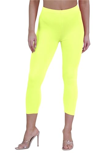 Leggings capri amarillos flúor de talla 36-38 para gimnasio y yoga